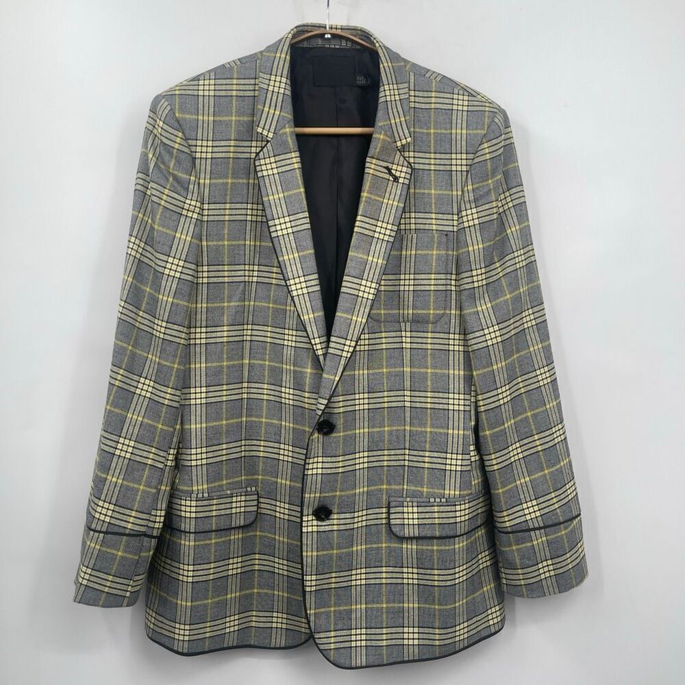 Asos Yellow Gray Tartan Plaid Single Breasted Blazer Jacket Sport Coat Size 40